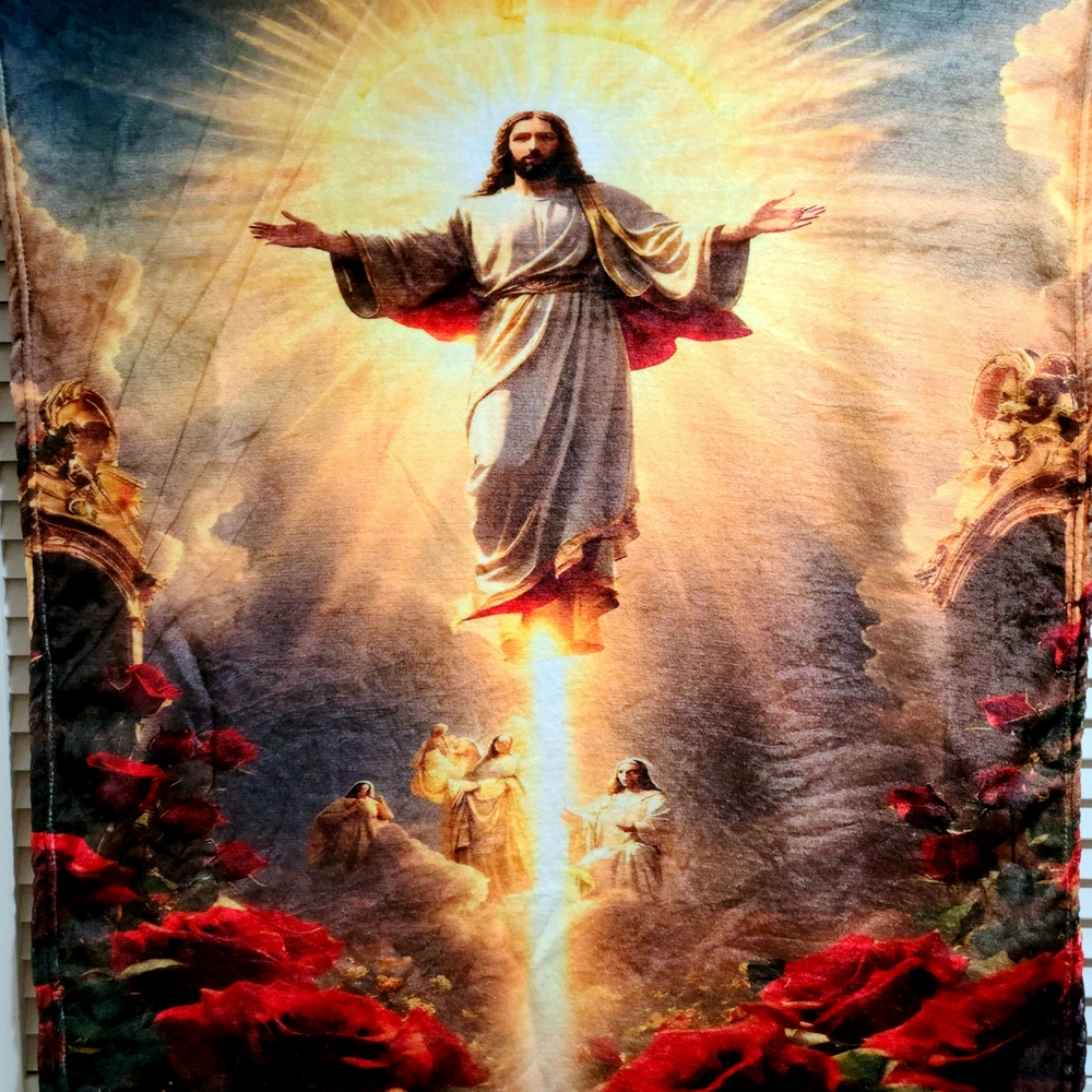 Religious Jesus Ascension Fleece Soft Throw Blanket - Red & White NWT
